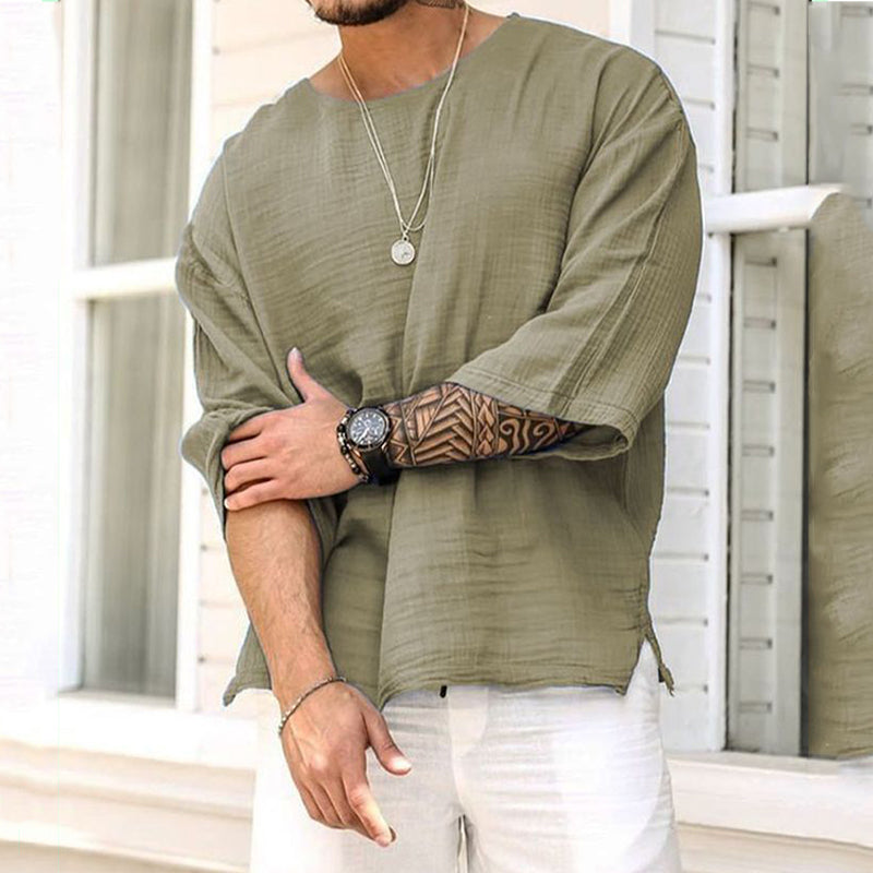 Mid-Long Sleeve Pullover Linen Shirt