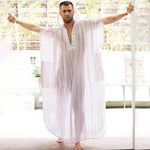 Neutral Tribal Striped Kaftan Coverup