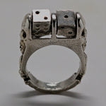 Sterling Silver Dice Ring: Skull & Fleur-de-lis, Moving Dice
