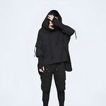 Black Hooded Patchwork Poncho Sweater