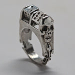 Sterling Silver Dice Ring: Skull & Fleur-de-lis, Moving Dice