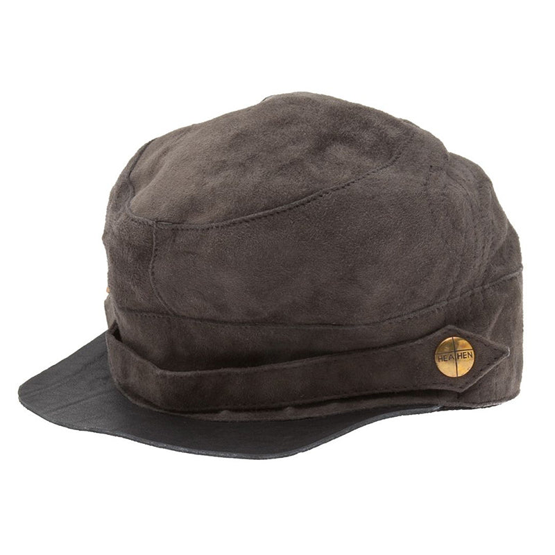 Stylish Leather Hat with Brass Details -Suede Leather Cap - Civil War Cap