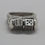 Sterling Silver Dice Ring: Skull & Fleur-de-lis, Moving Dice