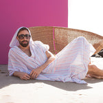 Neutral Tribal Striped Kaftan Coverup