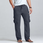 Men Linen Cargo Drawstring Pants