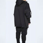 Black Hooded Patchwork Poncho Sweater