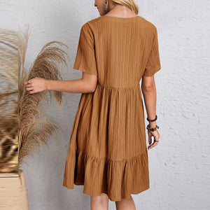 Ladies Pleated Ruffle Baggy Solid Dresses