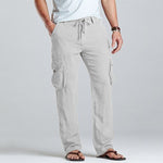 Men Linen Cargo Drawstring Pants