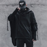 Black Hooded Patchwork Poncho Sweater