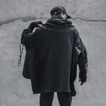 Black Hooded Patchwork Poncho Sweater