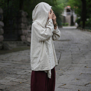Women's Plus Size Linen Hooded Coat