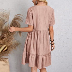 Ladies Pleated Ruffle Baggy Solid Dresses