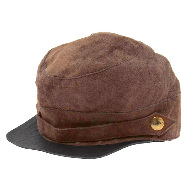 Stylish Leather Hat with Brass Details -Suede Leather Cap - Civil War Cap