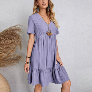 Ladies Pleated Ruffle Baggy Solid Dresses