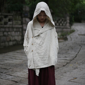 Women's Plus Size Linen Hooded Coat