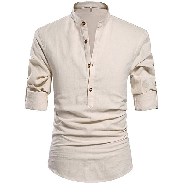 Men Henley Neck Long Sleeve Daily Look Linen Shirts