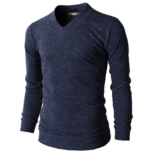 Men's Long Sleeve V-Neck Comfy Knitted Wool Sweater
