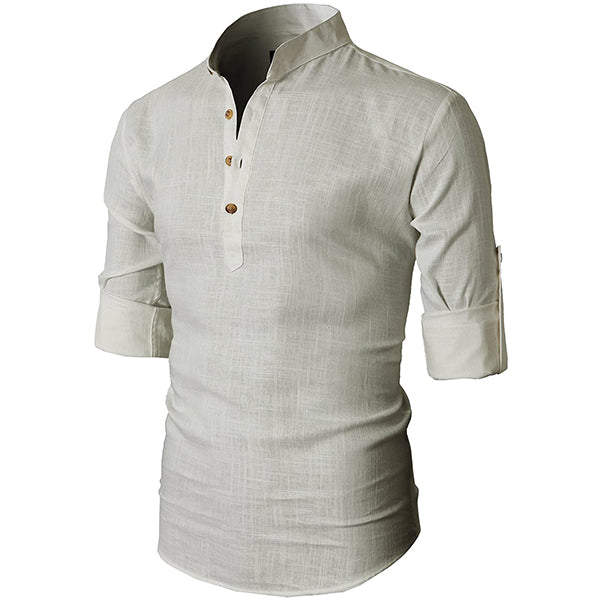 Classic Long Sleeve Linen Shirt with Buttons