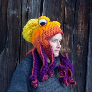 🎁Handmade Surprise Christmas gift🐙Octopus Pattern Color Block Knitted Hat