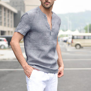 Men's Casual V Stripe Short Sleeve Shirt