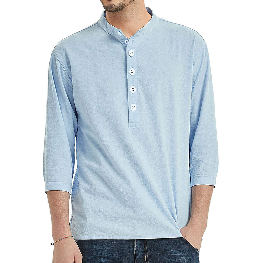 Men's 3/4 Sleeve Tshirt Casual Cotton Linen Shirt