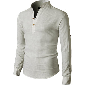 Classic Long Sleeve Linen Shirt with Buttons