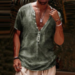 Mens Summer Casual Linen Cotton Blouse Long Sleeve Shirts