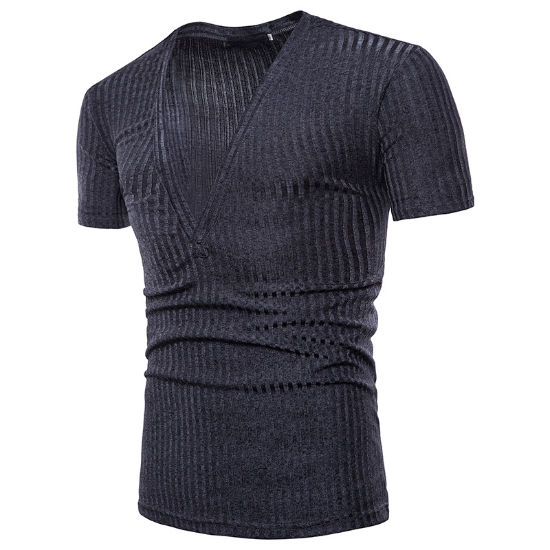 Men's Simple Deep V-neck Short Sleeves with Pure Color