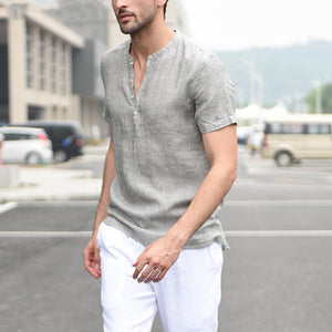 Men's Casual V Stripe Short Sleeve Shirt