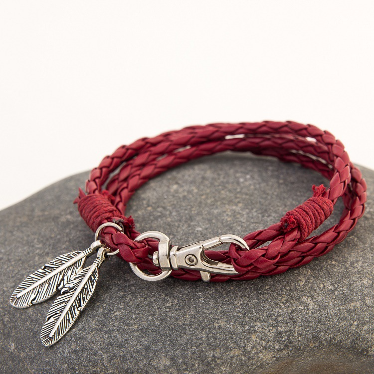 Hand-woven leaf multi-layer leather cord bracelet