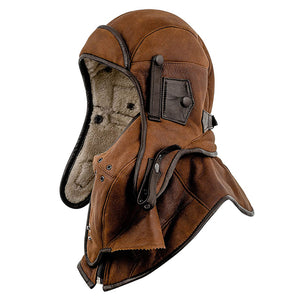 Genuine Leather Aviator Trapper Cap with Mask and Collar