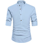 Men Henley Neck Long Sleeve Daily Look Linen Shirts