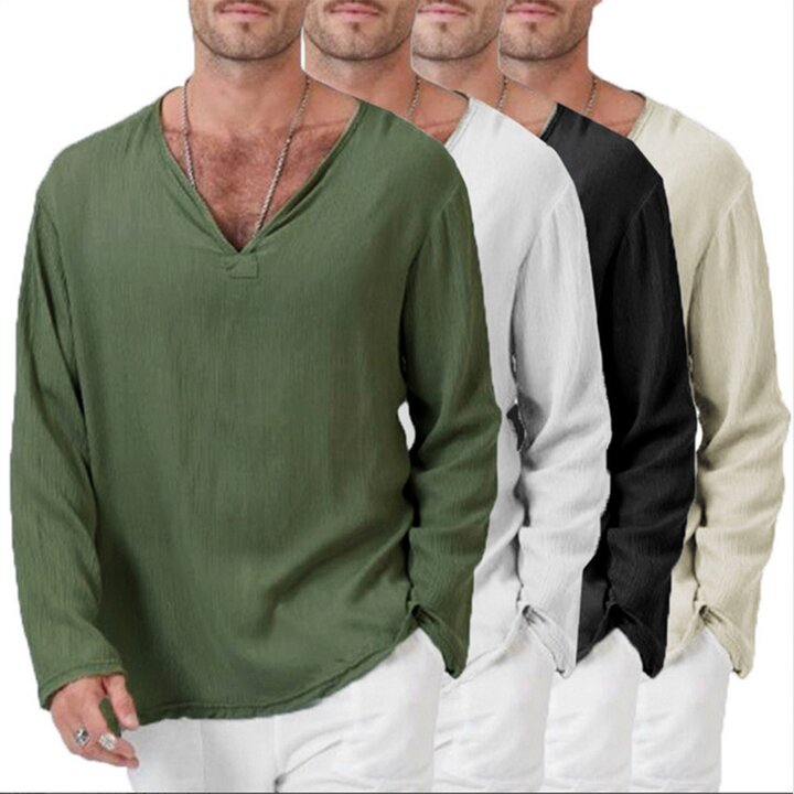 Men's ethnic long sleeve linen t-shirt