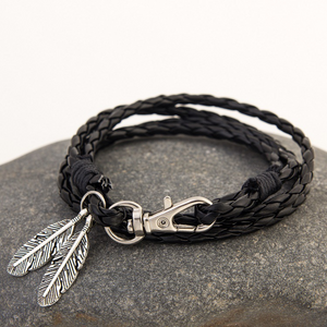 Hand-woven leaf multi-layer leather cord bracelet