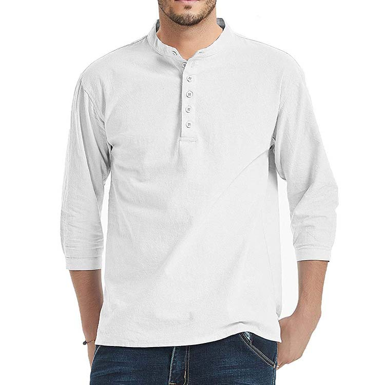 Men's 3/4 Sleeve Tshirt Casual Cotton Linen Shirt