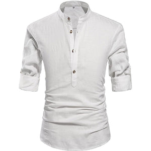 Men Henley Neck Long Sleeve Daily Look Linen Shirts