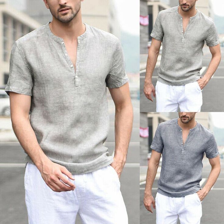 Men's Casual V Stripe Short Sleeve Shirt