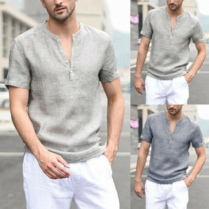 Men's Casual V Stripe Short Sleeve Shirt