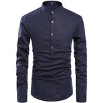Men Henley Neck Long Sleeve Daily Look Linen Shirts