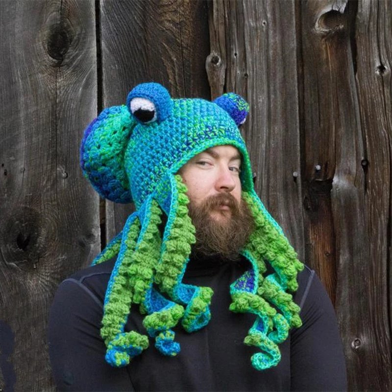 🎁Handmade Surprise Christmas gift🐙Octopus Pattern Color Block Knitted Hat