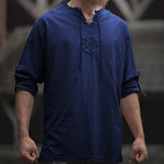 Medieval Linen Man Shirt with Ancient Viking Embroidery