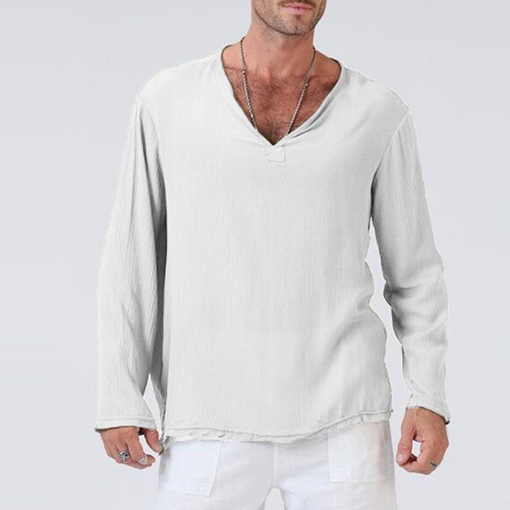 Men's ethnic long sleeve linen t-shirt